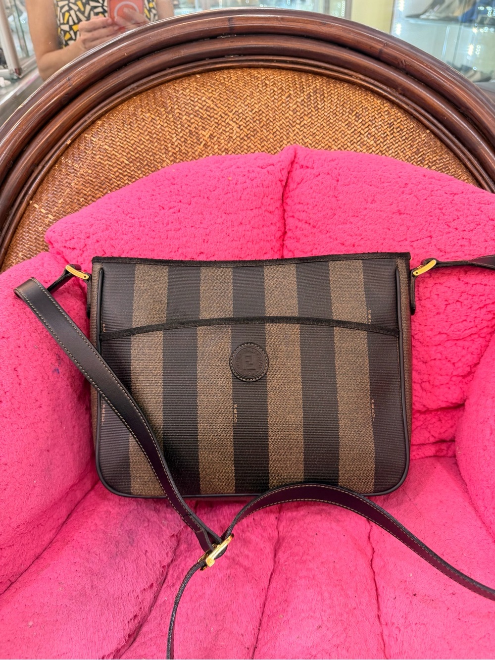 Fendi Brown and Black Striped Crossbody Bag